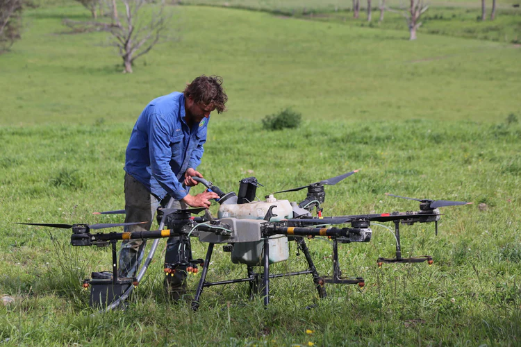 Drone operator working in the field