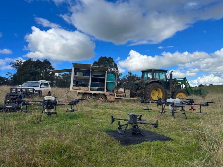 Complete drone spraying setup in the field